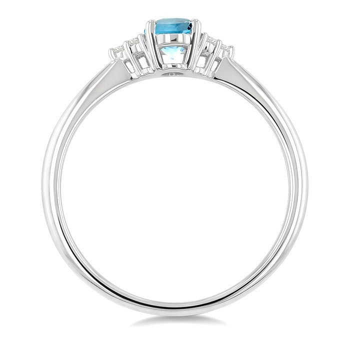 1/20 Ctw Oval Cut 6X4 MM Aquamarine and Round Cut Diamond semi-precious Ring in 14K White Gold