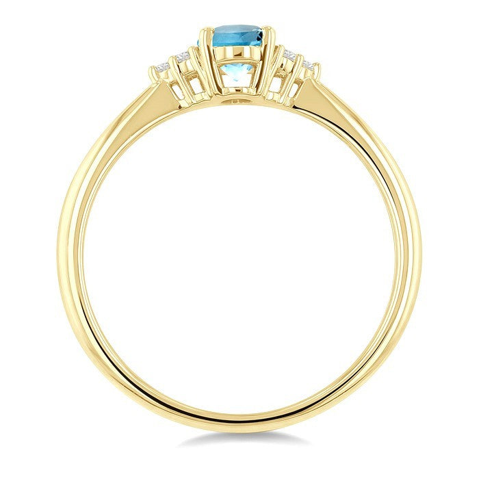 1/20 Ctw Oval Cut 6X4 MM Aquamarine and Round Cut Diamond semi-precious Ring in 14K Yellow Gold