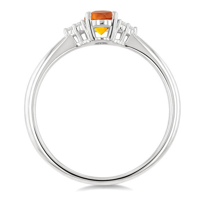 1/20 Ctw Oval Cut 6X4 MM Citrine and Round Cut Diamond semi-precious Ring in 14K White Gold