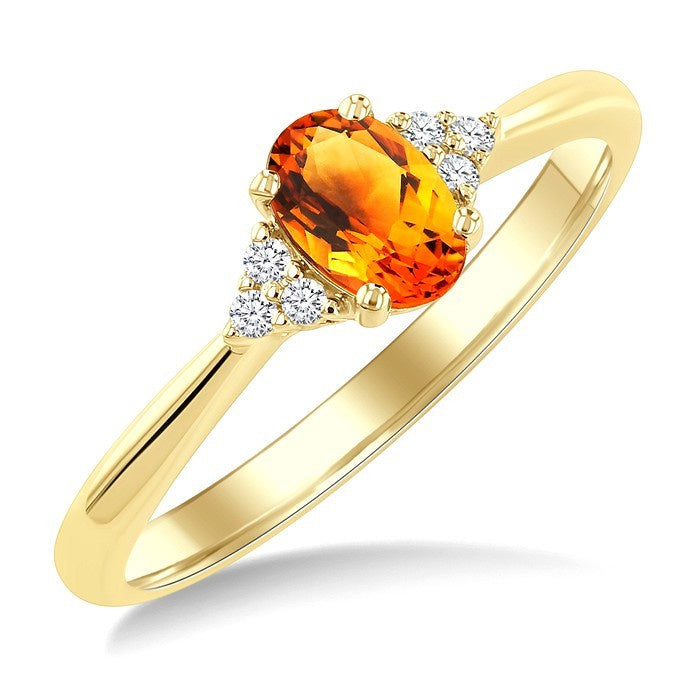 1/20 Ctw Oval Cut 6X4 MM Citrine and Round Cut Diamond semi-precious Ring in 14K Yellow Gold