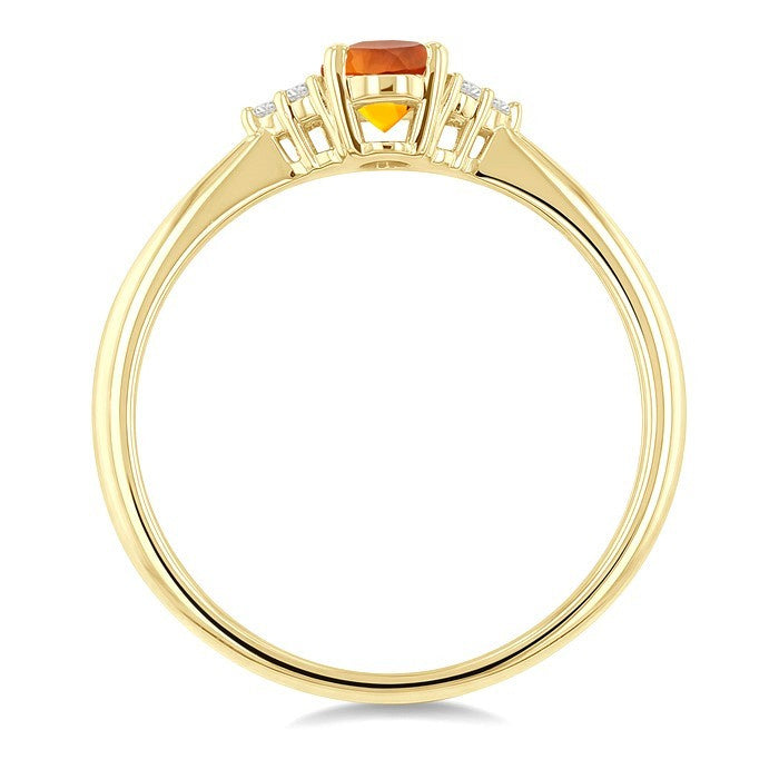 1/20 Ctw Oval Cut 6X4 MM Citrine and Round Cut Diamond semi-precious Ring in 14K Yellow Gold