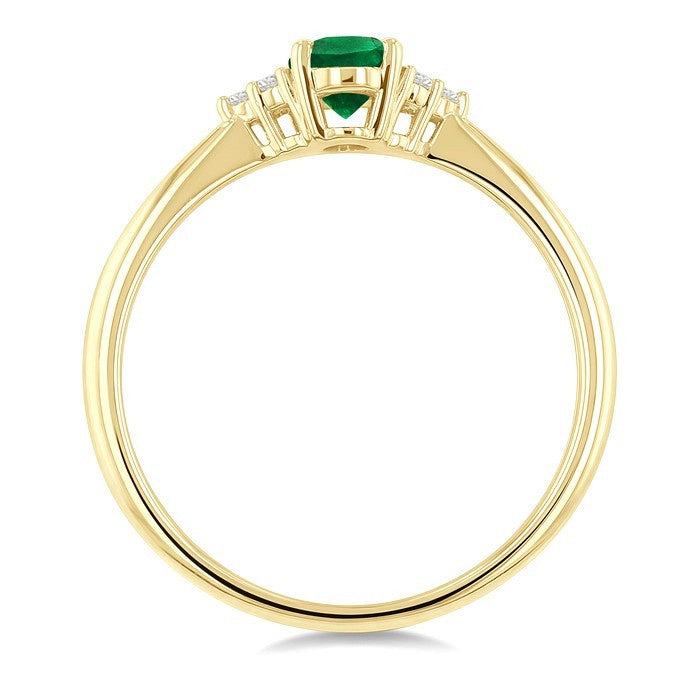 1/20 Ctw Oval Cut 6X4 MM Emerald and Round Cut Diamond Precious Ring in 14K Yellow Gold