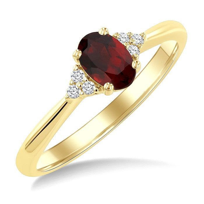 1/20 Ctw Oval Cut 6X4 MM Garnet and Round Cut Diamond semi-precious Ring in 14K Yellow Gold