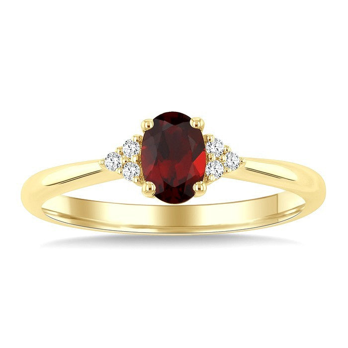 1/20 Ctw Oval Cut 6X4 MM Garnet and Round Cut Diamond semi-precious Ring in 14K Yellow Gold