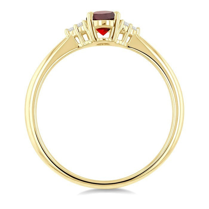 1/20 Ctw Oval Cut 6X4 MM Garnet and Round Cut Diamond semi-precious Ring in 14K Yellow Gold