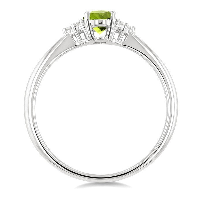 1/20 Ctw Oval Cut 6X4 MM Peridot and Round Cut Diamond semi-precious Ring in 14K White Gold