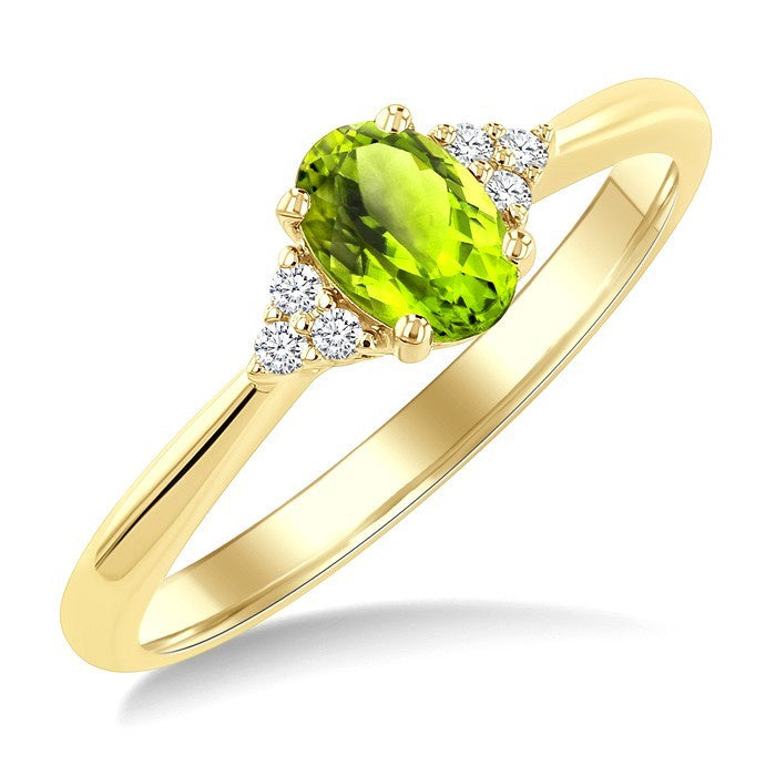 1/20 Ctw Oval Cut 6X4 MM Peridot and Round Cut Diamond semi-precious Ring in 14K Yellow Gold