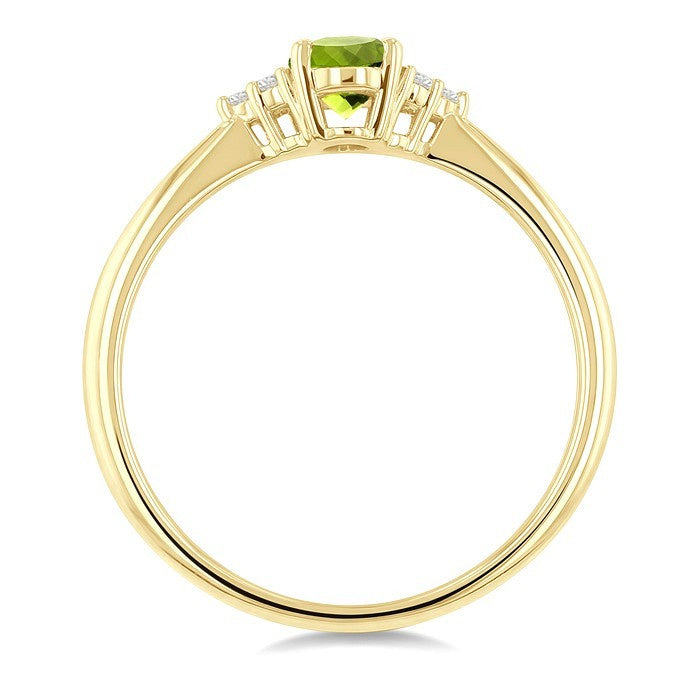 1/20 Ctw Oval Cut 6X4 MM Peridot and Round Cut Diamond semi-precious Ring in 14K Yellow Gold