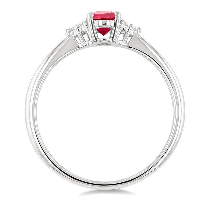 1/20 Ctw Oval Cut 6X4 MM Ruby and Round Cut Diamond precious Ring in 14K White Gold