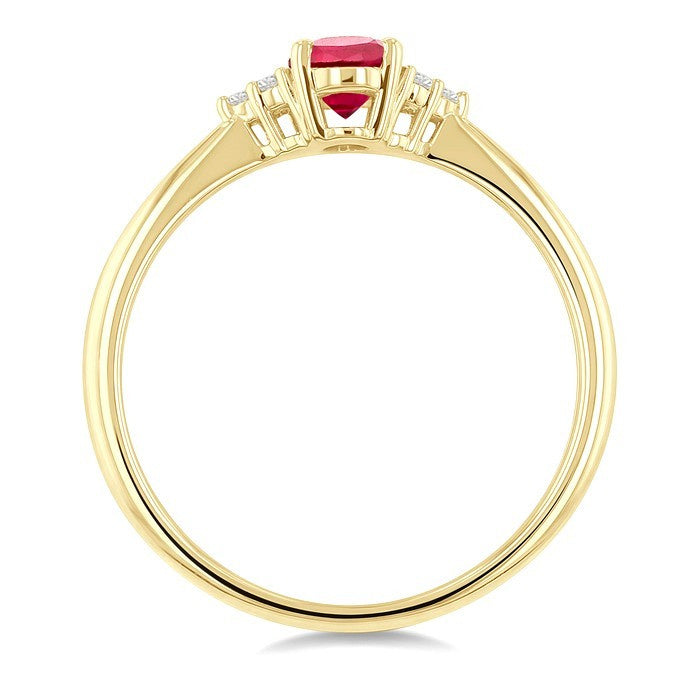 1/20 Ctw Oval Cut 6X4 MM Ruby and Round Cut Diamond precious Ring in 14K Yellow Gold