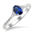 1/20 Ctw Oval Cut 6X4 MM Sapphire and Round Cut Diamond Precious Ring in 14K White Gold