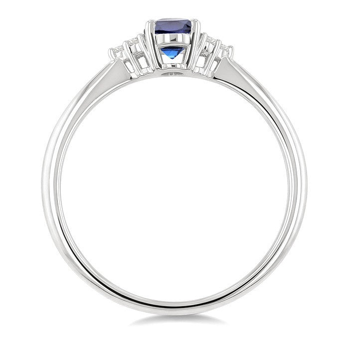 1/20 Ctw Oval Cut 6X4 MM Sapphire and Round Cut Diamond Precious Ring in 14K White Gold