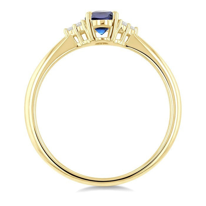 1/20 Ctw Oval Cut 6X4 MM Sapphire and Round Cut Diamond Precious Ring in 14K Yellow Gold