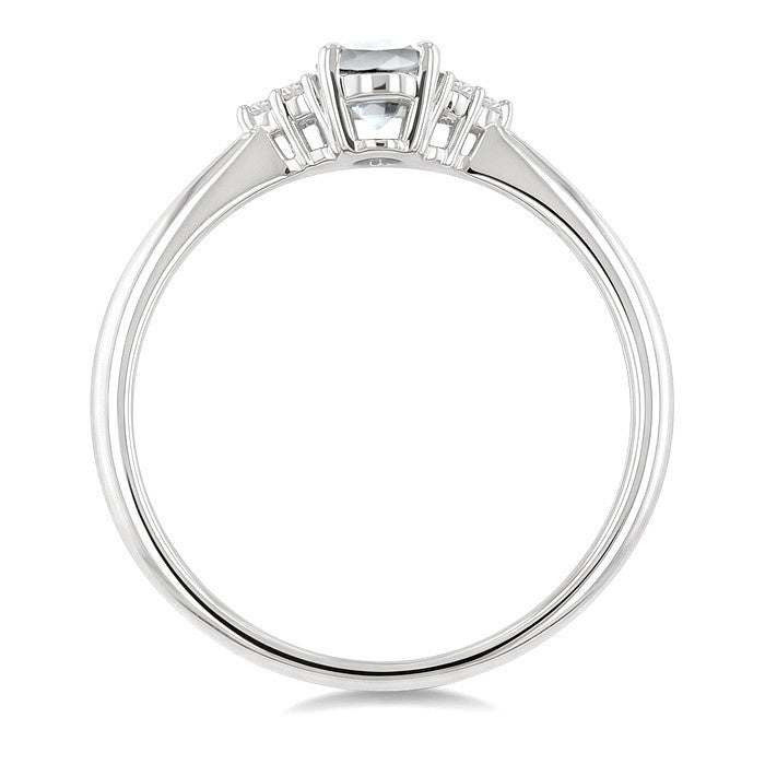 1/20 Ctw Oval Cut 6X4 MM White Topaz and Round Cut Diamond semi-precious Ring in 14K White Gold