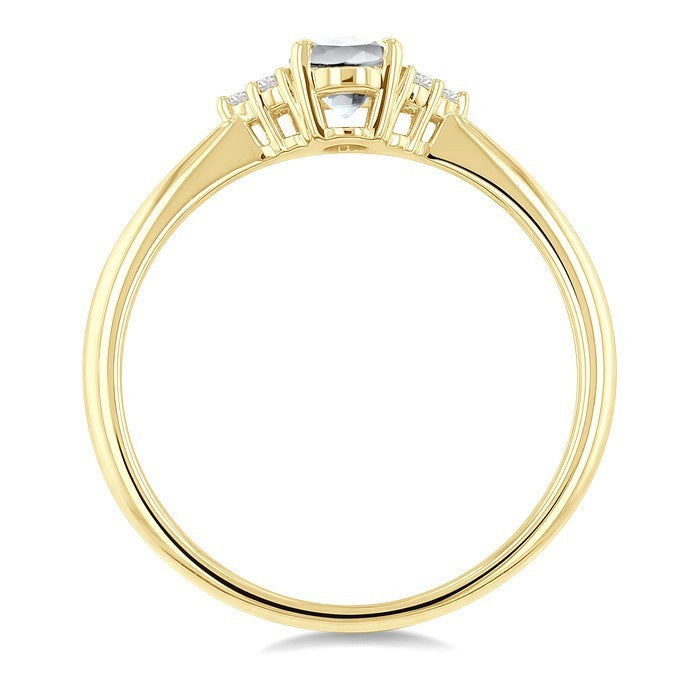 1/20 Ctw Oval Cut 6X4 MM White Topaz and Round Cut Diamond semi-precious Ring in 14K Yellow Gold