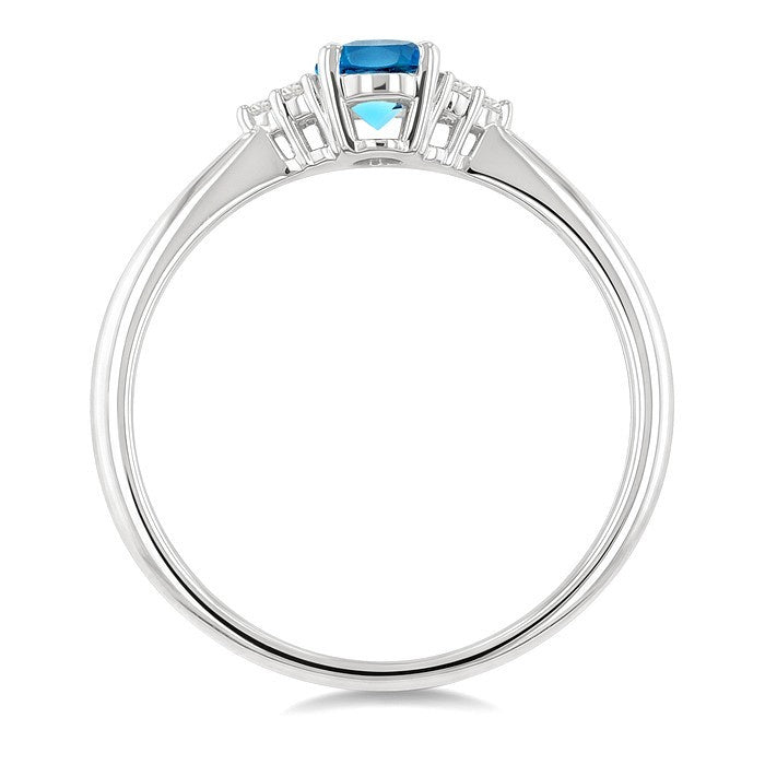 1/20 Ctw Oval Cut 6X4 MM Blue Topaz and Round Cut Diamond semi-precious Ring in 10K White Gold