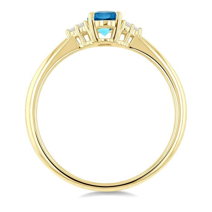 1/20 Ctw Oval Cut 6X4 MM Blue Topaz and Round Cut Diamond semi-precious Ring in 10K Yellow Gold