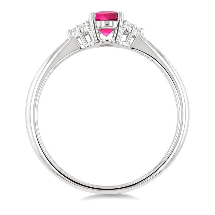 1/20 Ctw Oval Cut 6X4 MM Pink Tourmaline and Round Cut Diamond semi-precious Ring in 10K White Gold