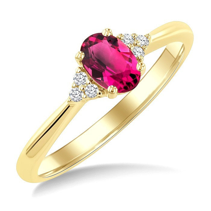 1/20 Ctw Oval Cut 6X4 MM Pink Tourmaline and Round Cut Diamond semi-precious Ring in 10K Yellow Gold