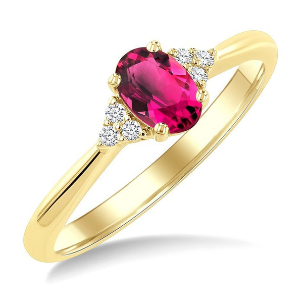 1/20 Ctw Oval Cut 6X4 MM Pink Tourmaline and Round Cut Diamond semi-precious Ring in 10K Yellow Gold