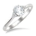1/20 Ctw Oval Cut 6X4 MM White Topaz and Round Cut Diamond semi-precious Ring in 10K White Gold