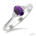 1/20 Ctw Oval Cut 6X4 MM Amethyst and Round Cut Diamond semi-precious Ring in 14K White Gold