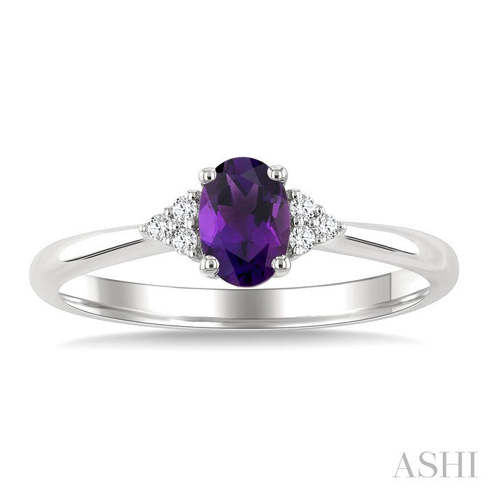 1/20 Ctw Oval Cut 6X4 MM Amethyst and Round Cut Diamond semi-precious Ring in 14K White Gold