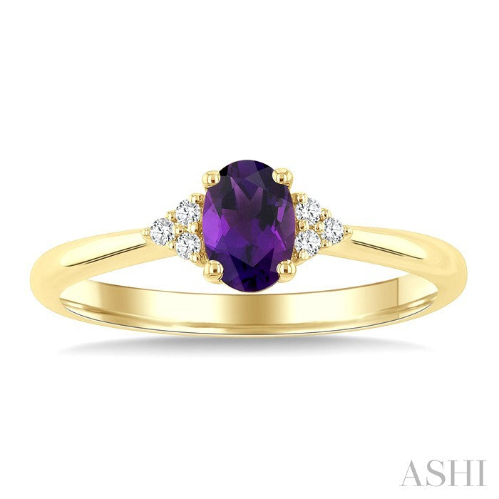 1/20 Ctw Oval Cut 6X4 MM Amethyst and Round Cut Diamond semi-precious Ring in 14K Yellow Gold