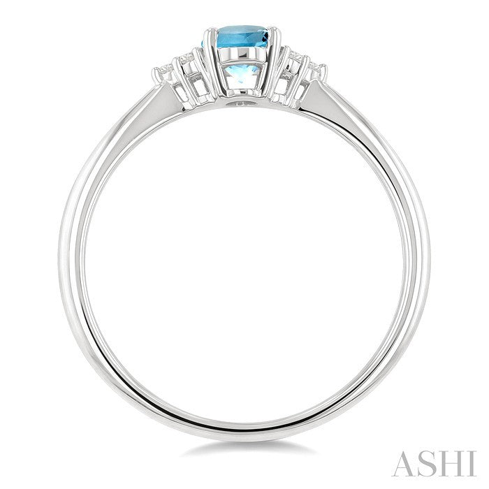 1/20 Ctw Oval Cut 6X4 MM Aquamarine and Round Cut Diamond semi-precious Ring in 14K White Gold