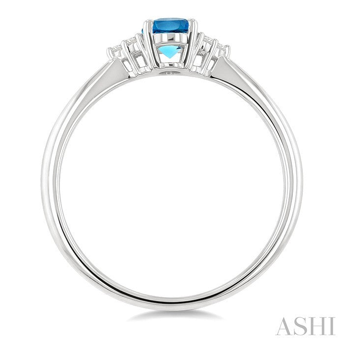 1/20 Ctw Oval Cut 6X4 MM Blue Topaz and Round Cut Diamond semi-precious Ring in 14K White Gold