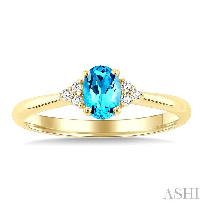 1/20 Ctw Oval Cut 6X4 MM Blue Topaz and Round Cut Diamond semi-precious Ring in 14K Yellow Gold