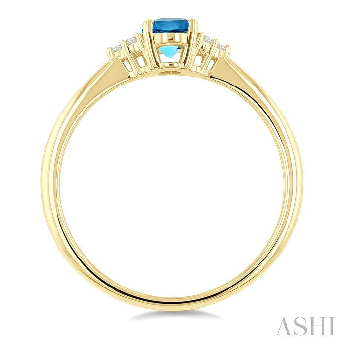 1/20 Ctw Oval Cut 6X4 MM Blue Topaz and Round Cut Diamond semi-precious Ring in 14K Yellow Gold