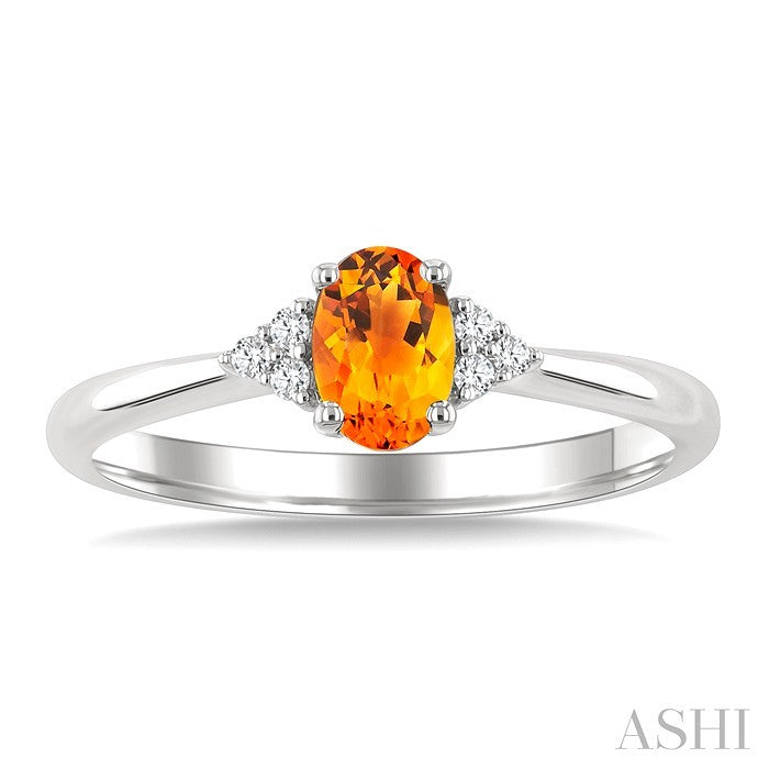 1/20 Ctw Oval Cut 6X4 MM Citrine and Round Cut Diamond semi-precious Ring in 14K White Gold