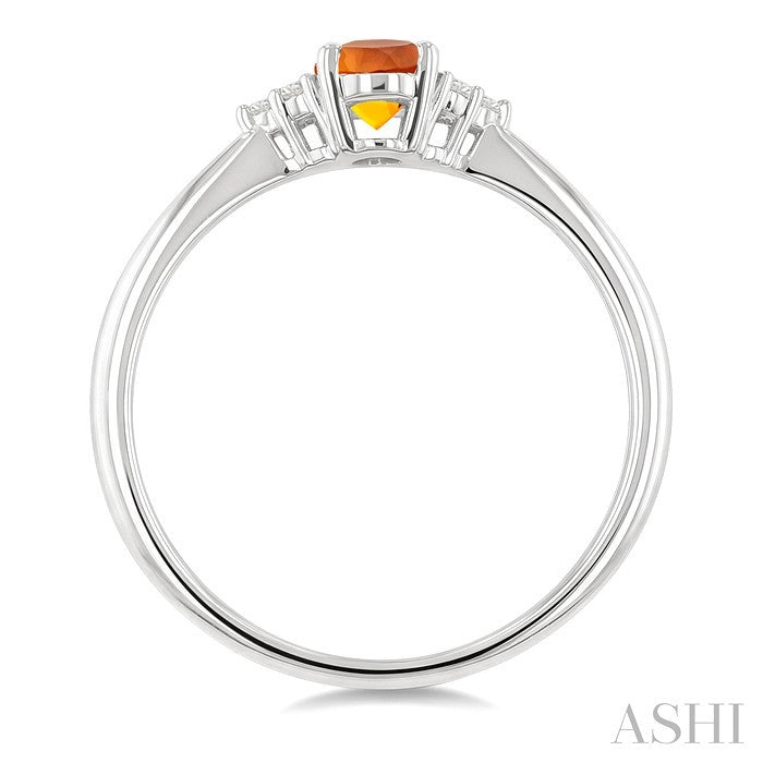 1/20 Ctw Oval Cut 6X4 MM Citrine and Round Cut Diamond semi-precious Ring in 14K White Gold