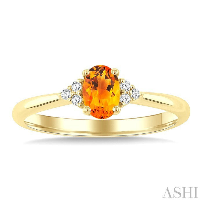 1/20 Ctw Oval Cut 6X4 MM Citrine and Round Cut Diamond semi-precious Ring in 14K Yellow Gold