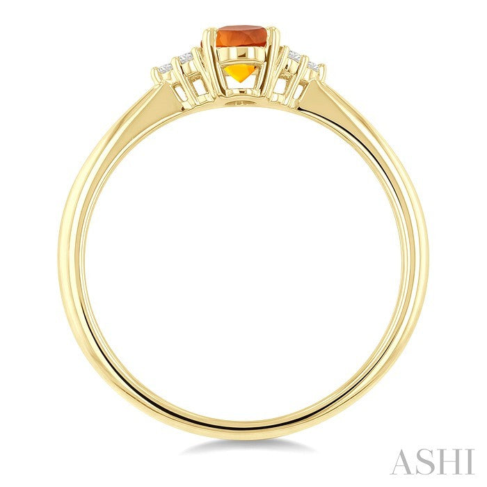 1/20 Ctw Oval Cut 6X4 MM Citrine and Round Cut Diamond semi-precious Ring in 14K Yellow Gold