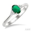 1/20 Ctw Oval Cut 6X4 MM Emerald and Round Cut Diamond Precious Ring in 14K White Gold