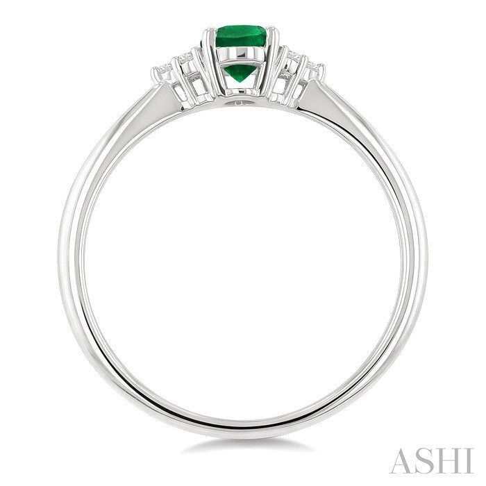 1/20 Ctw Oval Cut 6X4 MM Emerald and Round Cut Diamond Precious Ring in 14K White Gold