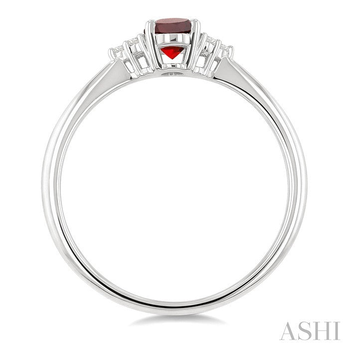 1/20 Ctw Oval Cut 6X4 MM Garnet and Round Cut Diamond semi-precious Ring in 14K White Gold