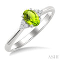 1/20 Ctw Oval Cut 6X4 MM Peridot and Round Cut Diamond semi-precious Ring in 14K White Gold