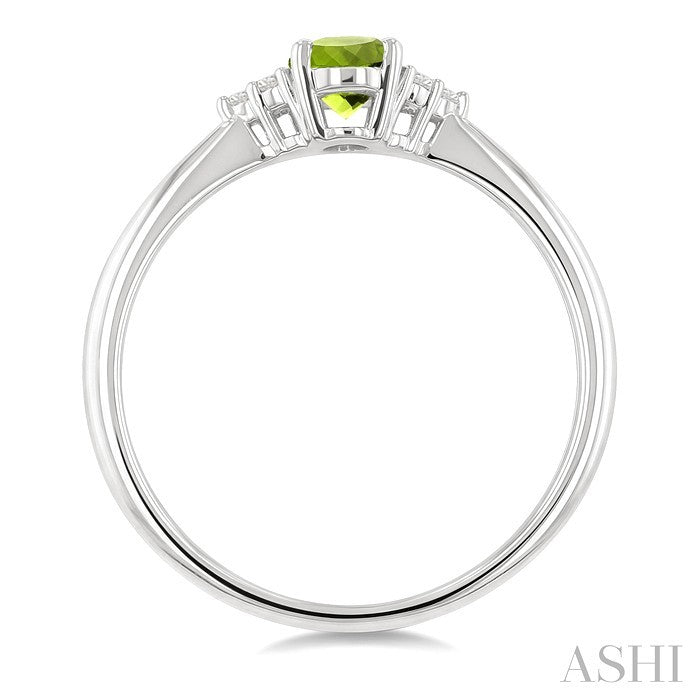 1/20 Ctw Oval Cut 6X4 MM Peridot and Round Cut Diamond semi-precious Ring in 14K White Gold