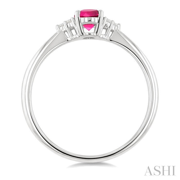 1/20 Ctw Oval Cut 6X4 MM Pink Tourmaline and Round Cut Diamond semi-precious Ring in 14K White Gold