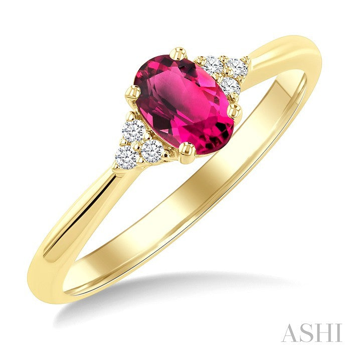 1/20 Ctw Oval Cut 6X4 MM Pink Tourmaline and Round Cut Diamond semi-precious Ring in 14K Yellow Gold
