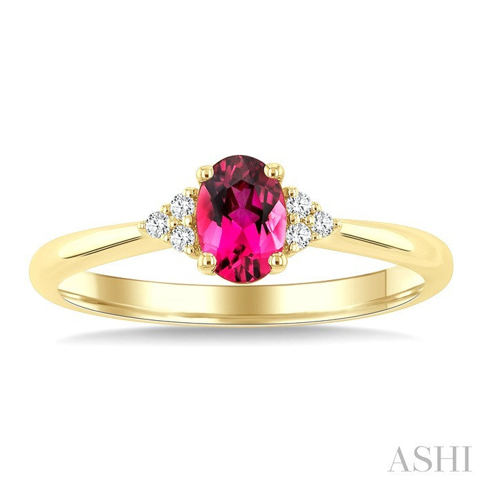 1/20 Ctw Oval Cut 6X4 MM Pink Tourmaline and Round Cut Diamond semi-precious Ring in 14K Yellow Gold