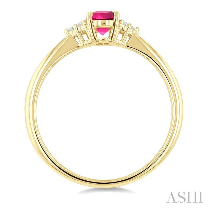 1/20 Ctw Oval Cut 6X4 MM Pink Tourmaline and Round Cut Diamond semi-precious Ring in 14K Yellow Gold