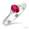 1/20 Ctw Oval Cut 6X4 MM Ruby and Round Cut Diamond precious Ring in 14K White Gold