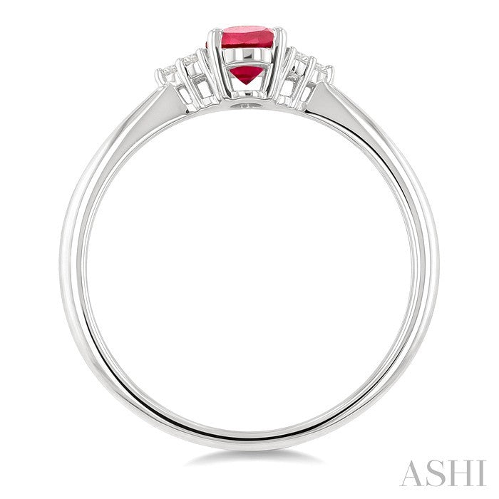 1/20 Ctw Oval Cut 6X4 MM Ruby and Round Cut Diamond precious Ring in 14K White Gold
