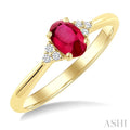 1/20 Ctw Oval Cut 6X4 MM Ruby and Round Cut Diamond precious Ring in 14K Yellow Gold