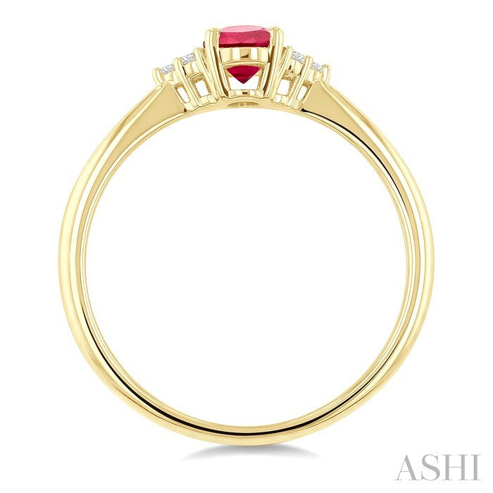 1/20 Ctw Oval Cut 6X4 MM Ruby and Round Cut Diamond precious Ring in 14K Yellow Gold