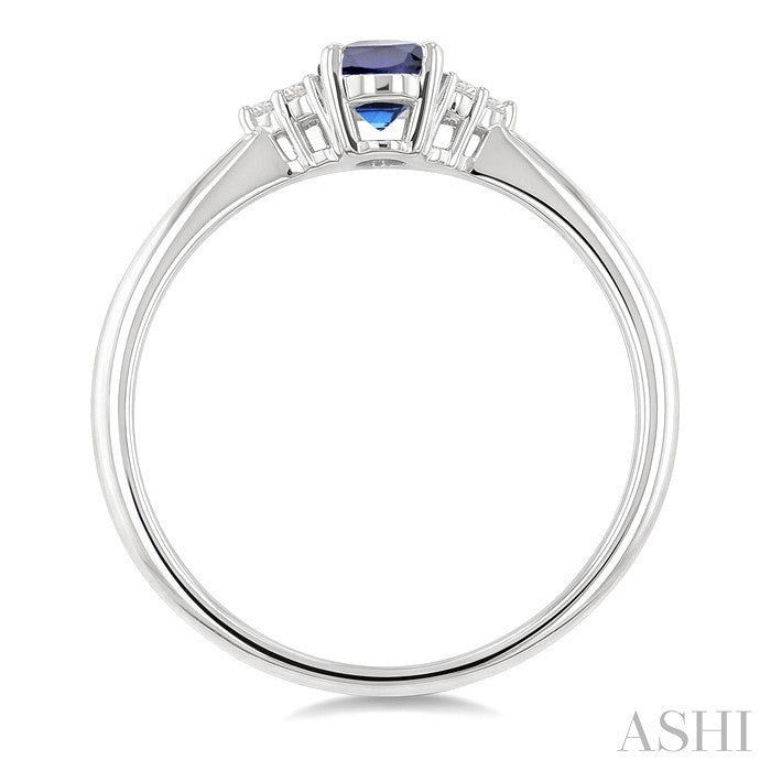 1/20 Ctw Oval Cut 6X4 MM Sapphire and Round Cut Diamond Precious Ring in 14K White Gold